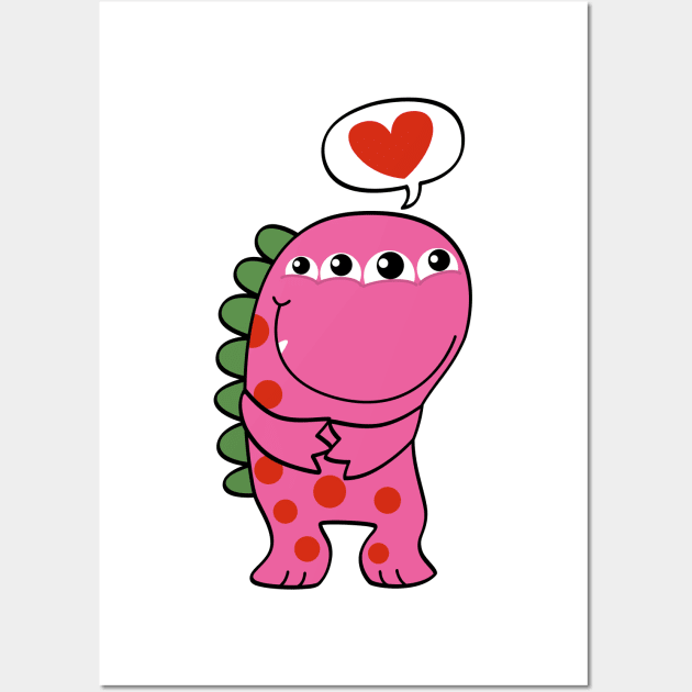 Pink monster in love Wall Art by JoanaJuheLaju1